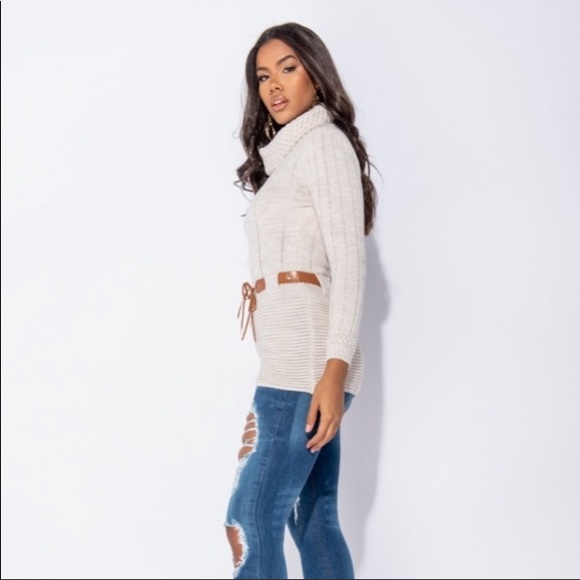 Cream Roll Neck Knit Sweater with Belt size 4 - Picture 7 of 9